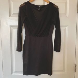 H&M Black Mesh Drape Bodycon Mini Dress